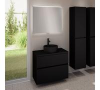 evineo ineo5 evo Meuble bas l: 80 cm, 2 tiroirs, vasque ineo7 Ø 36 cm noire mate, avec miroir éclairé ineo,, BE0942BM+BE0957BM+BE0963BM+BEA010MI,