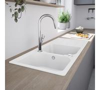 evineo line 100 Évier de cuisine avec deux cuves et surface de dépose l: 116 P: 50 cm, FOD200WE,
