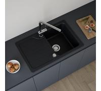 evineo line 100 Évier de cuisine avec surface de dépose latérale l: 78 P: 50 cm, réversible, FOD100SBL,