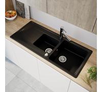 evineo line 350 Évier de cuisine avec demi-cuve et surface de dépose l: 116 P: 50 cm, ELD200BL,