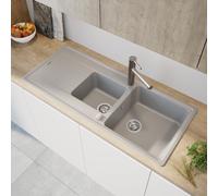 evineo line 350 Évier de cuisine avec demi-cuve et surface de dépose l: 116 P: 50 cm, ELD200GR,