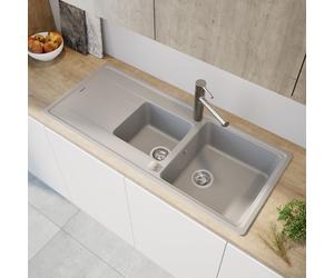 evineo line 350 Évier de cuisine avec demi-cuve et surface de dépose l: 116 P: 50 cm, ELD200GR,