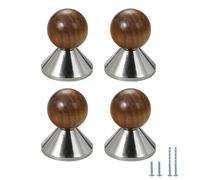 Evionlin Lot de 6 poignées de tiroir en forme de boule de bois chromé brillant avec base en laiton