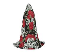EVIUS Cape à capuche Halloween avec motif tête de mort et rose rouge pour adolescents