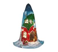 EVIUS Cape à capuche Halloween longueur au sol imprimé maison de neige Noël cape à capuche pour adolescents