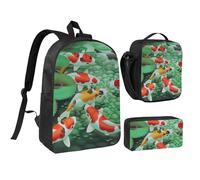 EVIUS Ensemble sac à dos 3 pièces avec imprimé carpe rouge japonaise, 43,2 cm, pour l'école, le travail, le magasin, les voyages et le camping, Noir , Taille unique, Sacs à dos de voyage