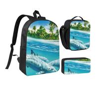 EVIUS Ensemble sac à dos 3 pièces avec imprimé poissons sous-marins 43,2 cm pour l'école, le travail, le magasin, les voyages et le camping, Noir , Taille unique, Sacs à dos de voyage
