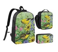 EVIUS Ensemble sac à dos 3 pièces imprimé chardonneret américain 43,2 cm, pour l'école, le travail, le magasin, les voyages et le camping, Noir , Taille unique, Sacs à dos de voyage