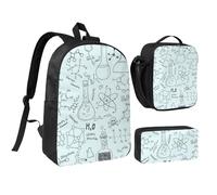 EVIUS Ensemble sac à dos 3 pièces imprimé chimie 43,2 cm, sac d'école, sac à stylos, sac à déjeuner, pour l'école, le travail, le magasin, les voyages et le camping, Noir , Taille unique, Sacs à dos