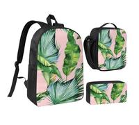 EVIUS Ensemble sac à dos 3 pièces imprimé feuilles de bananier fraîches 43,2 cm, sac à stylos, sac à déjeuner, convient pour l'école, le travail, le magasin, les voyages et le camping, Noir , Taille
