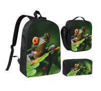EVIUS Ensemble sac à dos 3 pièces imprimé grenouille de la paix 43,2 cm, sac d'école, sac à stylos, sac à déjeuner, pour l'école, le travail, le magasin, les voyages et le camping, Noir , Taille