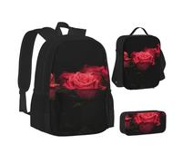 EVIUS Ensemble sac à dos 3 pièces imprimé pour adolescents, cartable, trousse à crayons, sac à déjeuner isotherme, convient pour l'école, le travail, le magasin, les voyages et le camping, Noir