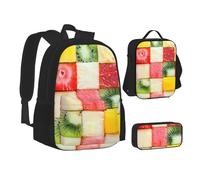EVIUS Ensemble sac à dos 3 pièces imprimé pour adolescents, cartable, trousse à crayons, sac à déjeuner isotherme, convient pour l'école, le travail, le magasin, les voyages et le camping, Noir