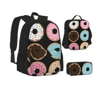 EVIUS Ensemble sac à dos 3 pièces imprimé pour adolescents, cartable, trousse à crayons, sac à déjeuner isotherme, convient pour l'école, le travail, le magasin, les voyages et le camping, Noir
