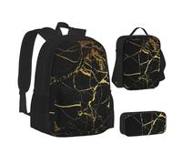 EVIUS Ensemble sac à dos 3 pièces imprimé pour adolescents, cartable, trousse à crayons, sac à déjeuner isotherme, convient pour l'école, le travail, le magasin, les voyages et le camping, Noir