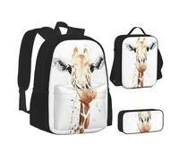 EVIUS Ensemble sac à dos 3 pièces imprimé pour adolescents, cartable, trousse à crayons, sac à déjeuner isotherme, convient pour l'école, le travail, le magasin, les voyages et le camping, Noir