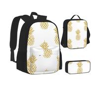 EVIUS Ensemble sac à dos 3 pièces imprimé pour adolescents, cartable, trousse à crayons, sac à déjeuner isotherme, convient pour l'école, le travail, le magasin, les voyages et le camping, Noir