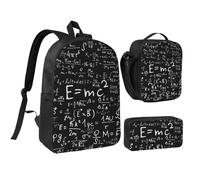 EVIUS Ensemble sac à dos 3 pièces imprimé tableau noir 43,2 cm cartable, trousse à stylos, sac à déjeuner, pour l'école, le travail, le magasin, les voyages et le camping, Noir , Taille unique, Sacs à