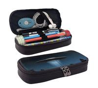 EVIUS Jolie soucoupe volante la nuit - Trousse à crayons portable en cuir synthétique avec compartiments à fermeture éclair pour garçons, filles, adultes, adolescents, étudiants, bureau, école, Noir ,