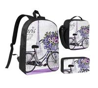 EVIUS Love On The Bike Ensemble sac à dos 3 pièces 43,2 cm pour l'école, le travail, le magasin, les voyages et le camping Motif imprimé Love On The Bike, Noir , Taille unique, Sacs à dos de voyage
