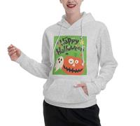 EVIUS Sweat à capuche en polaire imprimé Happy Halloween pour femme - Manches longues avec poche, gris, XL