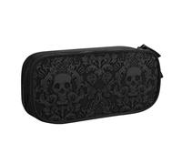 EVIUS Trousse à crayons avec fermeture éclair de grande capacité - Motif tête de mort - Pour enfants, école, bureau, maquillage, Noir , Taille unique, Trousse de maquillage