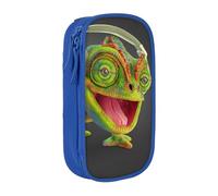 EVIUS Trousse à crayons avec imprimé Chameleon Listen Music - Grande capacité avec fermeture éclair, boîte à stylos portable - Jolie trousse à crayons pour enfants, école, bureau et voyage, bleu,
