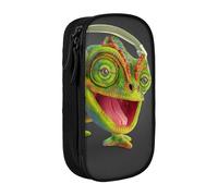 EVIUS Trousse à crayons avec imprimé Chameleon Listen Music - Grande capacité avec fermeture éclair, boîte à stylos portable - Jolie trousse à crayons pour enfants, école, bureau et voyage, Noir ,