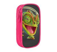 EVIUS Trousse à crayons avec imprimé Chameleon Listen Music - Grande capacité avec fermeture éclair, boîte à stylos portable - Jolie trousse à crayons pour enfants, école, bureau et voyage, rose,