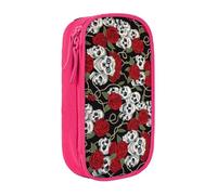 EVIUS Trousse à crayons avec imprimé tête de mort et roses - Grande capacité avec fermeture éclair, boîte à stylos portable - Jolie trousse à crayons pour enfants, école, bureau et voyage, rose,