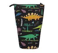 EVIUS Trousse à crayons avec motif de feuille de palmier de dinosaure, trousse à crayons télescopique avec fermeture éclair, trousse amusante pour enfants, porte-stylo portable, Noir , Taille unique,