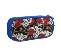 EVIUS Trousse à crayons avec motif tête de mort et roses - Grande capacité - Avec fermeture éclair - Pour enfants, école, bureau, maquillage, bleu, Taille unique, Trousse de maquillage