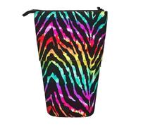 EVIUS Trousse à crayons colorée avec imprimé zèbre arc-en-ciel mignon, trousse à crayons télescopique avec fermeture éclair, trousse amusante pour enfants, porte-stylos portable, Noir , Taille unique,