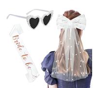EVJF Accessoire, Blanche Bride to Be Accessoires, Voile de Mariée, Bride to Be Sash, Lunette Coeur avec Perles,Team Bride, pour Bachelorette Party, Douche Nuptiale, Fiançailles, Mariage