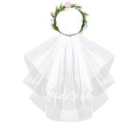 EVJF Accessoire Couronne Fleur Artificielle avec Voile Blanc Bride to be Bandeau Serre-Tête Floral Future Mariée Déguisement Décoration pour Enterrement de Vie de Jeune Fille Fête Soirée Mariage