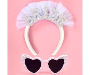 Evjf Accessoire Kit,Bride to be Accessoire - Lunette Coeur Evjf,Bride Couronne Perles Serre Tete,Accessoire Evjf Team Bride,pour Enterrement de Vie de Jeune Fille,Mariages,Fiançailles