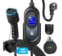 EVJUICION 10 Metres Chargeur Voitures Electriques, 3.6KW, 8-16A Programmé Chargeur EV Type 2 avec écran et Support Mural, IP65, IEC 62196, Portabilité Cable Recharge Voiture Electrique avec Sac
