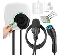 Evjuicion Borne de Recharge Vehicule Electrique 7kW+7kW Monophasé 32A Rapide, Wallbox avec Deux Connecteurs Femelles Cable de 5M +5M Cable Charger Deux Voitures Simultanément