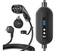 Evjuicion Chargeur Voiture Electrique, [6M,6-16A] Cable Recharge Voiture Electrique avec LCD, 0-12H Retard,IP65 étanche Domestique câble Recharge Type 2, IEC 62196-2,Compatible avec EV/PHEV