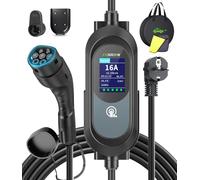 EVJUICION Chargeur Voiture Electrique 8m [3,68KW, 8-16A, 0-12H, IP67] EV Chargeur Type 2 avec Grand écran LED et Support Mural Portabilité Cable Recharge Voiture Électrique avec Sac et Support Câble