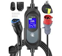 EVJUICION Wallbox Mobile 11 kW 8 m [3 phases 6A-16 A IP67] Câble de charge type 2 11 kW CEE 16 A vers type 2, chargeur EV avec écran LCD 2,4" et support de câble, station de charge mobile, charge