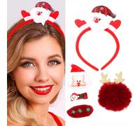 Evlry Lot de 5 Barrette Cheveux Femme de Noël pinces à cheveux de Noël Bandeau de Père Noël Renne Accessoires de cheveux de Noël pour enfants et adultes(rouge)