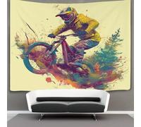 EVMILA 3D Vélo de montagne Impression Murale Couverture Décor Maison Poster Art Tapisserie Tenture Murale Polyester Doux Pour Enfants Unisexe Chambre/Salon/Dortoir/Rideau 100cmx150cm