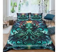 EVMILA Cthulhu 3D Imprimée Literie Parure De 3Pcs Microfibre Housse De Couette avec Taie d'oreiller Enfants Adolescents avec Fermeture Éclair King(220x240cm)