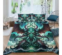 EVMILA Cthulhu Housse De Couette Housses De Couettes 3D Imprimé l'art de l'horreur pour Adultes Et Enfants Parure De Lit avec Taies Microfibr E avec Fermeture À Glissière 3 Pièces King(220x240cm)