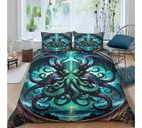 EVMILA Cthulhu Housses De Couettes pour Adultes Et Enfants Housse De Couette 3D Imprimé l'art de l'horreur Parure De Lit E avec Fermeture À Glissière Microfibr avec Taies 3 Pièces Double（200x200cm）