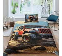 EVMILA Jeep pour Adultes Et Enfants Housse De Couette 3D Imprimé Housses De Couettes E avec Fermeture À Glissière Microfibr Parure De Lit avec Taies 2 Pièces Single（135x200cm）