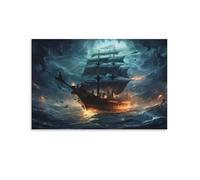 EVMILA Le bateau pirate Impression Sur Toile Tableaux Mur Art Décoration Peinture Toilettes Chambre Salon Décor À La Maison 12x18inch(30x45cm)