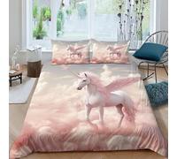 EVMILA Licorne Housse De Couette 3D Imprimé pour Adultes Et Enfants Housses De Couettes E avec Fermeture À Glissière avec Taies Microfibr Parure De Lit 3 Pièces King（220x240cm）