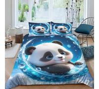 EVMILA Mignon Panda 3D Imprimé Lune Housse De Couette Housses De Couettes pour Adultes Et Enfants E avec Fermeture À Glissière Microfibr avec Taies Parure De Lit 3 Pièces Double(200x200cm)